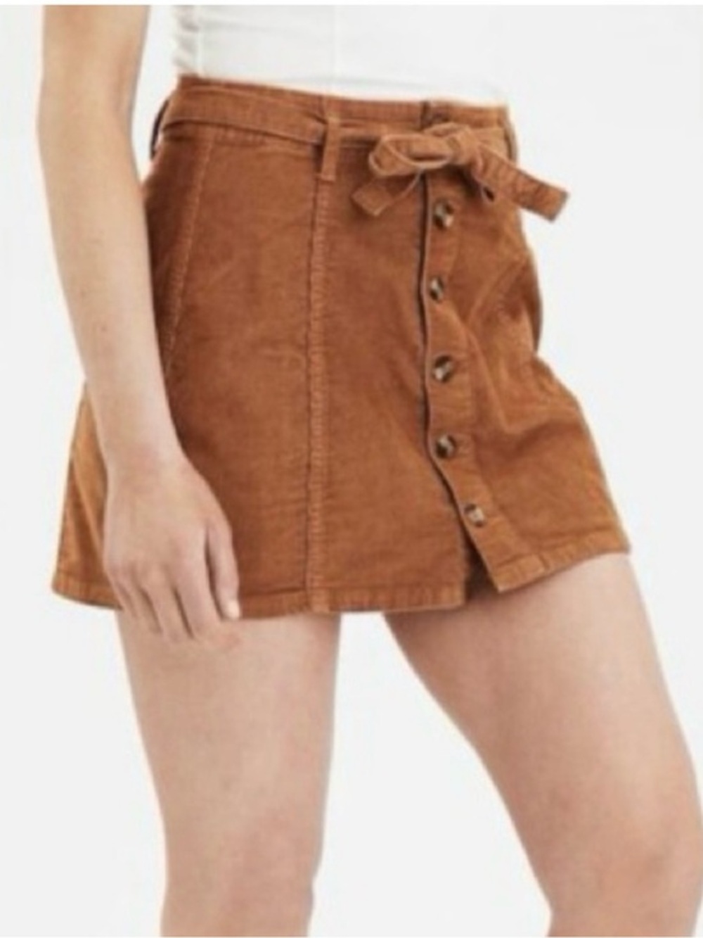 AE Hi-rise Corduroy Tie Waist Stretch Camel A-line Mini Skirt Size 4.